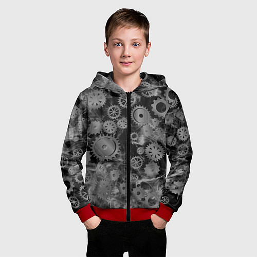 Детская толстовка на молнии Механизм и дым, стимпанк / 3D-Красный – фото 3