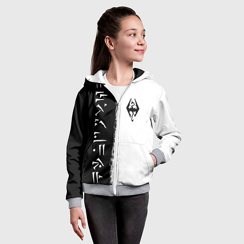Детская толстовка на молнии THE ELDER SCROLLS SKYRIM FUS RO DAH ЧЁРНО БЕЛЫЙ / 3D-Меланж – фото 4