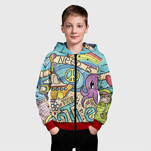 Детская толстовка на молнии All you need is The Beatles / 3D-Красный – фото 3