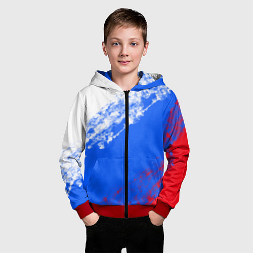 Детская толстовка на молнии Флаг РФ триколор / 3D-Красный – фото 3
