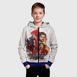 Толстовка на молнии детская Бумажный дом на бумажном фоне герои и злодеи, цвет: 3D-синий — фото 2