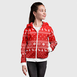 Толстовка на молнии детская Красный узор с оленями, цвет: 3D-белый — фото 2
