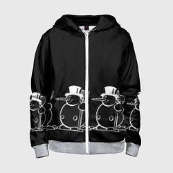 Детская толстовка на молнии Снеговик на черном фоне