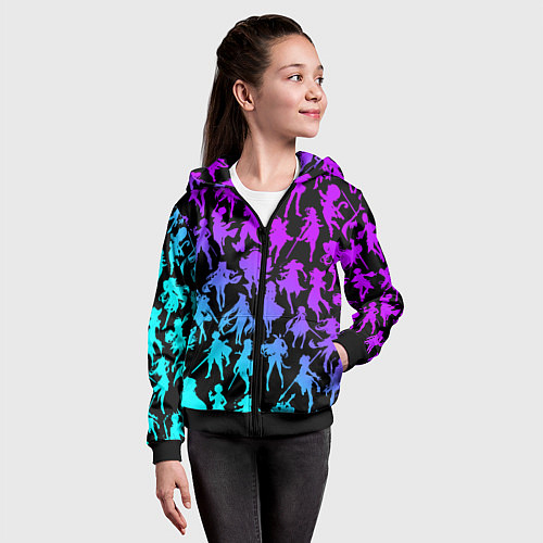 Детская толстовка на молнии GENSHI IMPACT HEROES NEON НЕОНОВЫЙ УЗОР / 3D-Черный – фото 4
