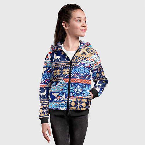 Детская толстовка на молнии НОВОГОДНИЙ УЗОР ОЛЕНИ И МЕДВЕДИ НОВЫЙ ГОД 2022 / 3D-Черный – фото 4