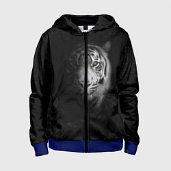Толстовка на молнии детская Тигр черно-белый соты, цвет: 3D-синий