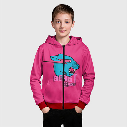 Детская толстовка на молнии Mr Beast Gaming Full Print Pink edition / 3D-Красный – фото 3
