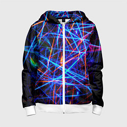 Толстовка на молнии детская NEON LINES Glowing Lines Effect, цвет: 3D-белый