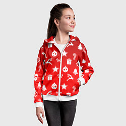 Толстовка на молнии детская Новогодний узор красный градиент, цвет: 3D-белый — фото 2