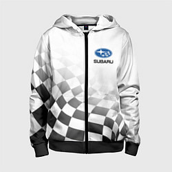 Толстовка на молнии детская Subaru, Субару Спорт, Финишный флаг, цвет: 3D-черный