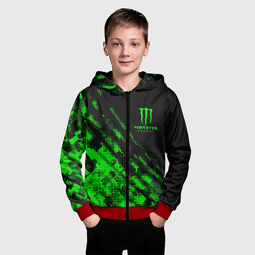 Детская толстовка на молнии Monster Energy Текстура / 3D-Красный – фото 3