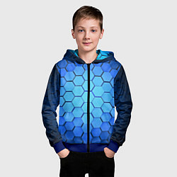 Толстовка на молнии детская Неоновые 3D ПЛИТЫ, цвет: 3D-синий — фото 2