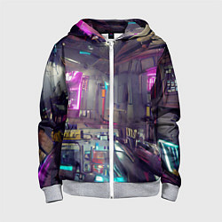 Толстовка на молнии детская Городской киберпанк, цвет: 3D-меланж