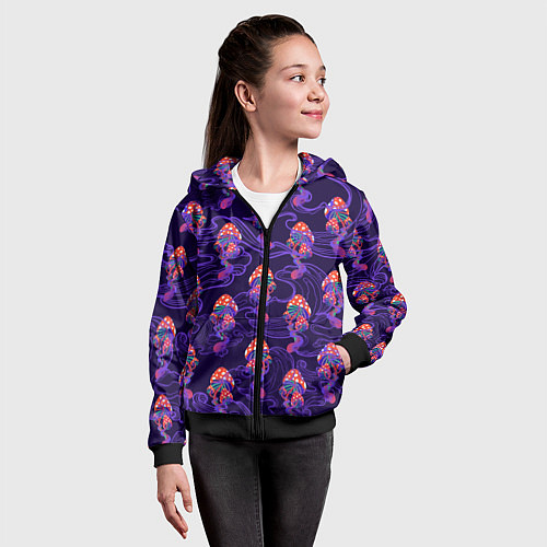 Детская толстовка на молнии Грибы психоделика / 3D-Черный – фото 4