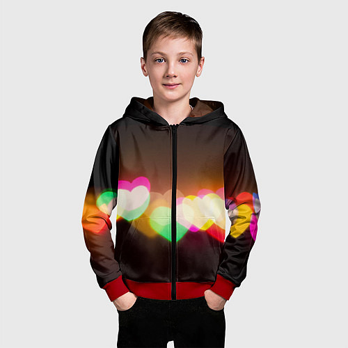 Детская толстовка на молнии Горящие сердца всех цветов радуги / 3D-Красный – фото 3