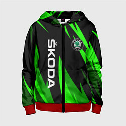 Толстовка на молнии детская SKODA Логотип Узор, цвет: 3D-красный