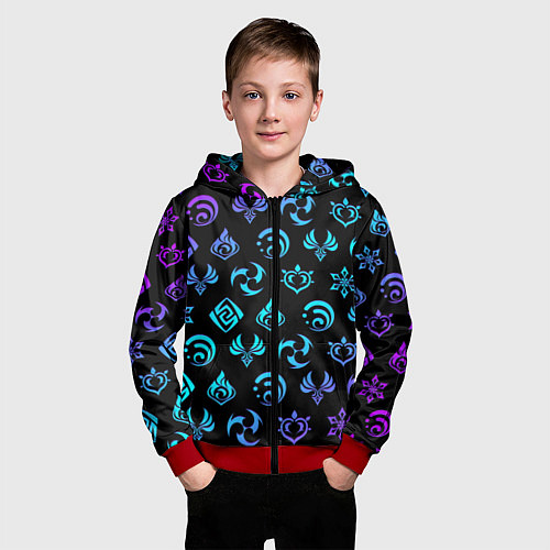 Детская толстовка на молнии NEON SYMBOL HERO GENSHIN IMPACT / 3D-Красный – фото 3