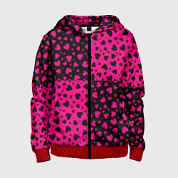 Толстовка на молнии детская Черно-Розовые сердца, цвет: 3D-красный
