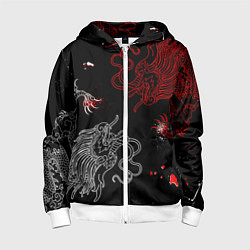 Детская толстовка на молнии Китайский дракон Красно - Белый