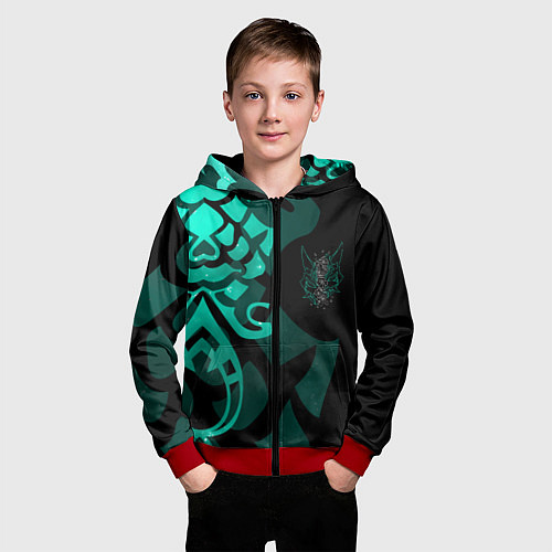 Детская толстовка на молнии МАСКА И ТАТУИРОВКА СЯО XIAO ГЕНШИН / 3D-Красный – фото 3