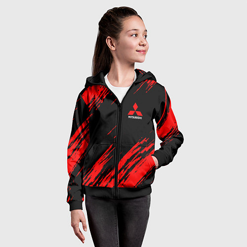 Детская толстовка на молнии Mitsubishi Texture Red / 3D-Черный – фото 4