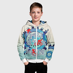 Толстовка на молнии детская Триатлон - Механизм трех, цвет: 3D-белый — фото 2