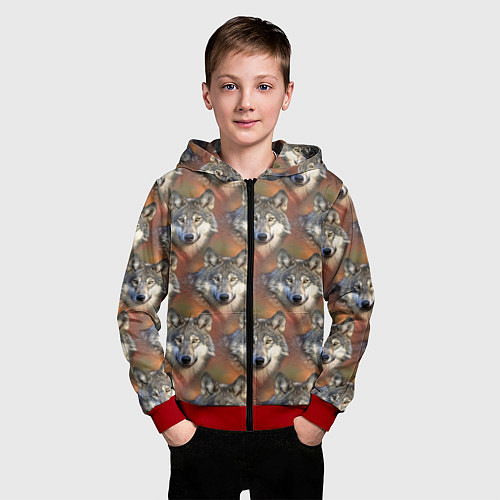 Детская толстовка на молнии Волки Wolfs паттерн / 3D-Красный – фото 3
