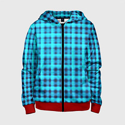 Толстовка на молнии детская Неоновый узор в клеточку Голубая клетка Светящиеся, цвет: 3D-красный