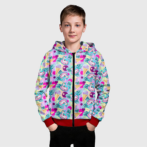 Детская толстовка на молнии Единороги на радужном фоне с мороженым / 3D-Красный – фото 3