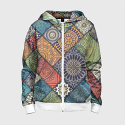 Толстовка на молнии детская Mandala-pattern, цвет: 3D-белый
