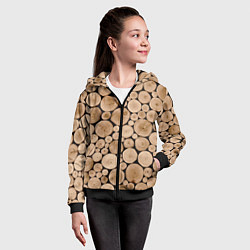 Толстовка на молнии детская Спил дерева, цвет: 3D-черный — фото 2