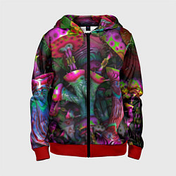 Толстовка на молнии детская Вот такие грибочки Pattern Психоделика, цвет: 3D-красный