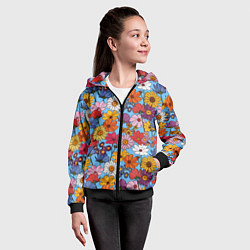 Толстовка на молнии детская Ромашки-лютики, цвет: 3D-черный — фото 2