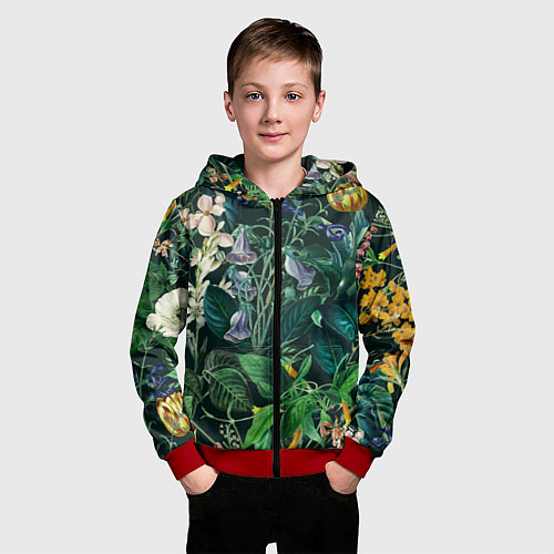 Детская толстовка на молнии Цветы Темный Сад / 3D-Красный – фото 3