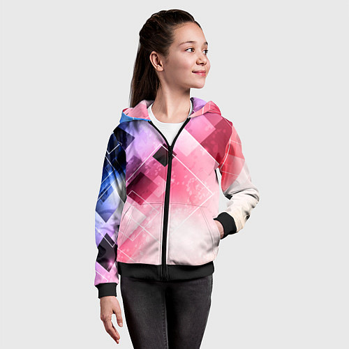 Детская толстовка на молнии Розово-голубая абстрактная геометрия / 3D-Черный – фото 4