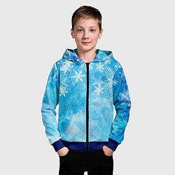Толстовка на молнии детская Новогодние снежинки, цвет: 3D-синий — фото 2