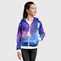 Толстовка на молнии детская Фантастический пейзаж Водопад Неон, цвет: 3D-белый — фото 2