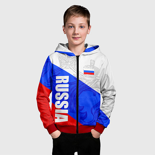 Детская толстовка на молнии RUSSIA - SPORTWEAR - ТРИКОЛОР / 3D-Красный – фото 3