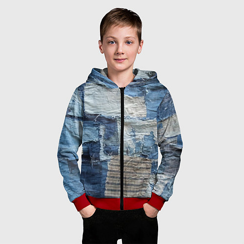 Детская толстовка на молнии Пэчворк Рваная ткань Hype / 3D-Красный – фото 3