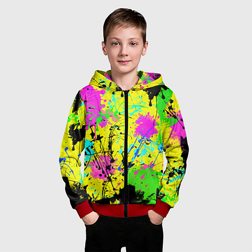 Детская толстовка на молнии Абстрактная картина в разноцветный неоновых тонах / 3D-Красный – фото 3