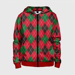 Толстовка на молнии детская Классический аргайл, цвет: 3D-красный