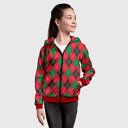 Толстовка на молнии детская Классический аргайл, цвет: 3D-красный — фото 2