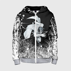 Детская толстовка на молнии Белый Неон над лесом White Neon