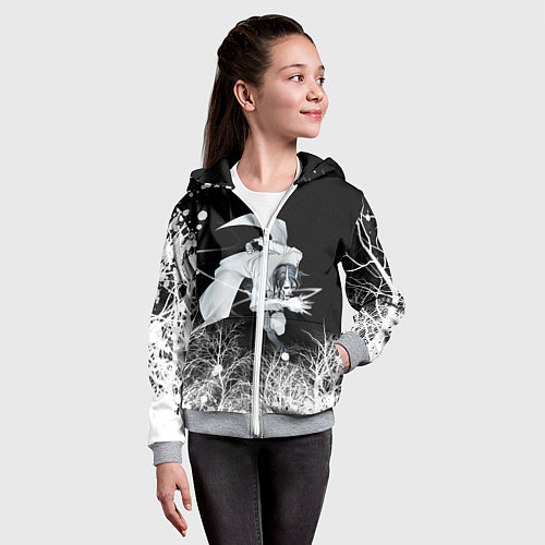 Детская толстовка на молнии Белый Неон над лесом White Neon / 3D-Меланж – фото 4