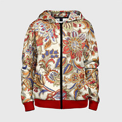 Толстовка на молнии детская Цветочный винтажный орнамент, цвет: 3D-красный