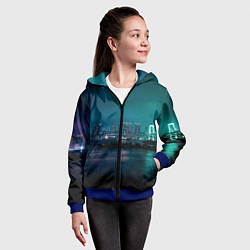 Толстовка на молнии детская Неоновый город с рекой - Светло-зелёный, цвет: 3D-синий — фото 2