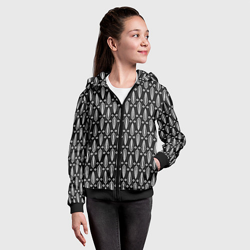 Детская толстовка на молнии Черно-белый современный модный узор листья / 3D-Черный – фото 4