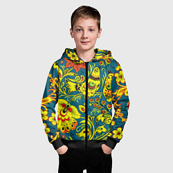 Толстовка на молнии детская Хохломская Роспись Две Птицы, цвет: 3D-черный — фото 2