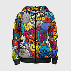 Толстовка на молнии детская Красочный паттерн из мультяшных героев, цвет: 3D-черный
