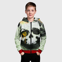 Толстовка на молнии детская Череп на поверхности в красках - Жёлтый, цвет: 3D-красный — фото 2